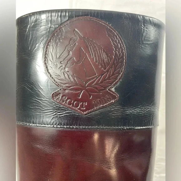 Ascot  1908 Equestrian Embossed Riding Boots Brown Black Leather Size 37/6.5 - Picture 9 of 10